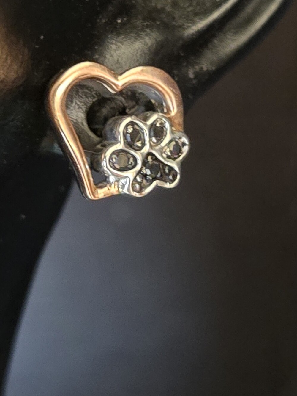 Heart & Paw Stud Earrings -10k Rose Gold and 925 Silver - Picture 9 of 12